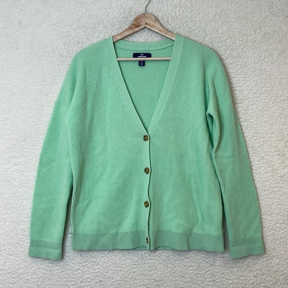 NWT Lands End Womens Cool Mint Cashmere Ribbed Vneck Cardigan XSMALL 2-4 - Picture 1 of 7